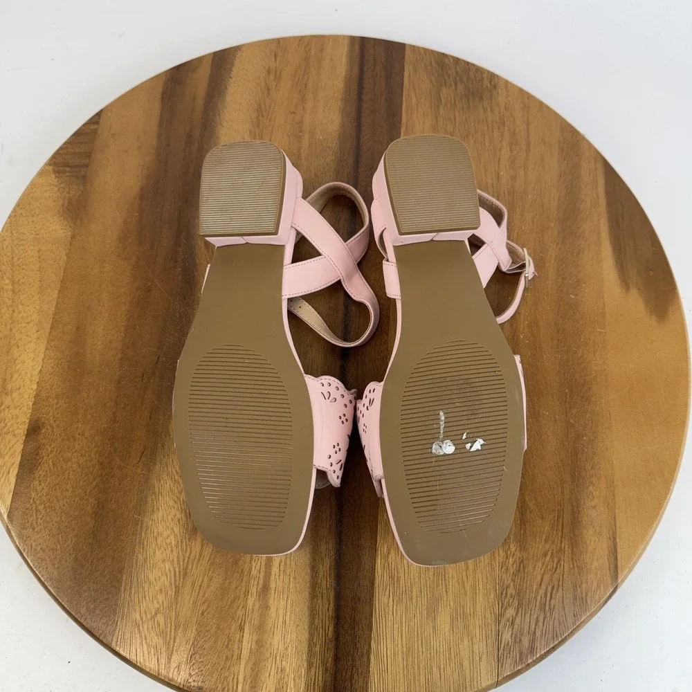 New NWOB Big‎ Kids Nordstrom Leah Faux Leather Pink Heeled Sandals Size 5 Y